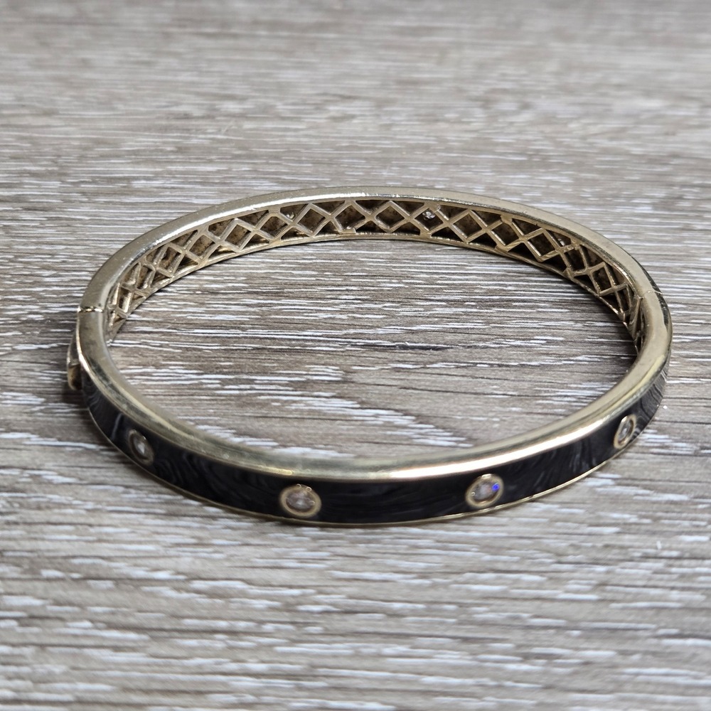 Sterling Silver 925 Hinged Bangle Bracelet Fearless Engraved Black Gold Tone 23g
